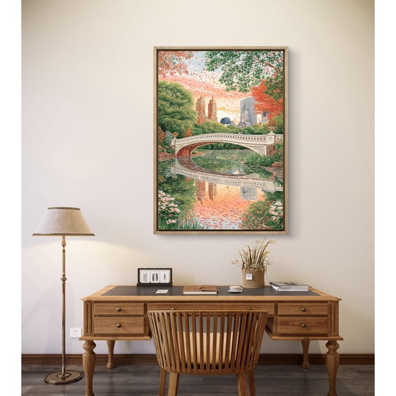 Central Park New York Travel Bow Bridge Romantic Manhattan Decor Stretched Canvas 12x16in
