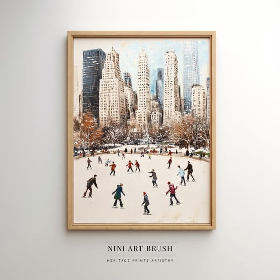 Central Park Print New York City Print Ice Skating Poster Winter Decor Winter Skating Print Figure Skating Oil Winter Wall Art- Wall Art Print, 16x24 UNFRAMED
