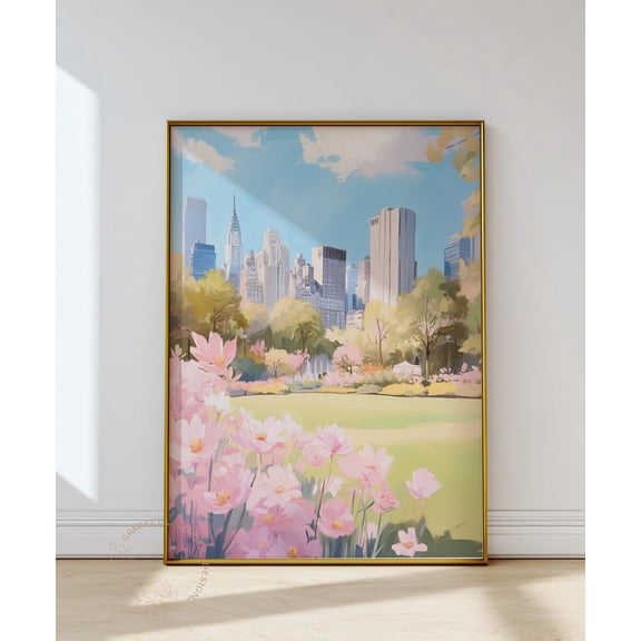 Central Park Spring Print, Pink Pastel New York City Travel Art Home Decor #2383, Unframed Poster Size 24x36
