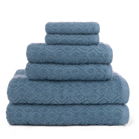 Central Park Studios 6 Piece Kingsboro Modified Diamond Textured Cotton Bath Towel Collection, Captains Blue