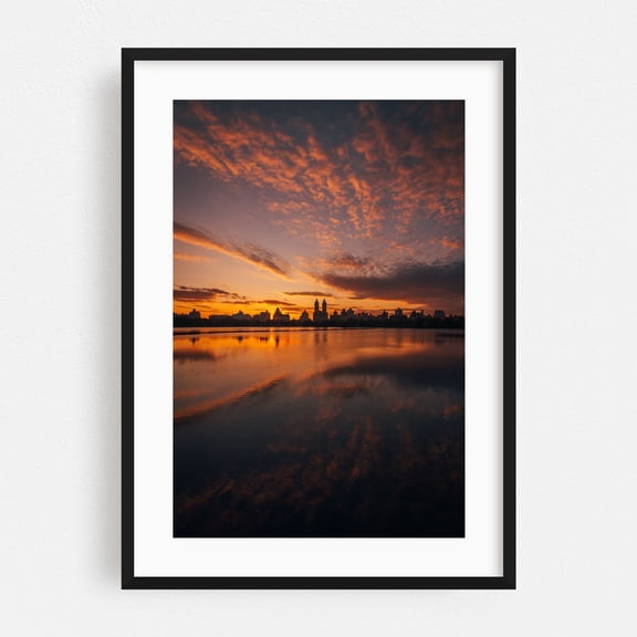 Central Park Sunset 01 - Manhattan New York Photography Sunset Cityscape Skyline Scenic Nature Landscape Black Framed Wall Art Print 5 x 7 inches