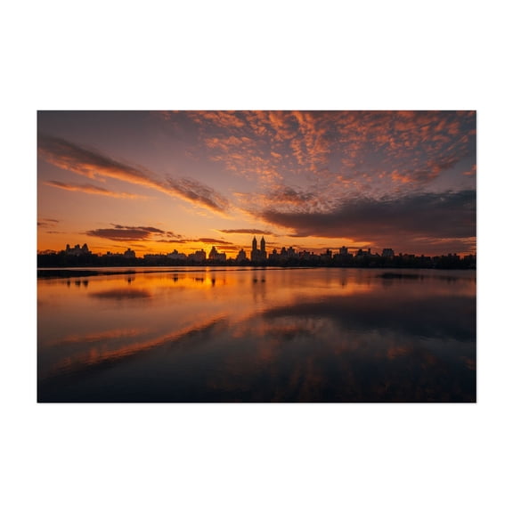 Central Park Sunset 02 - Manhattan New York Photography Sunset Cityscape Skyline Water Landscape Scenic Unframed Wall Art Print 32 x 48 inches