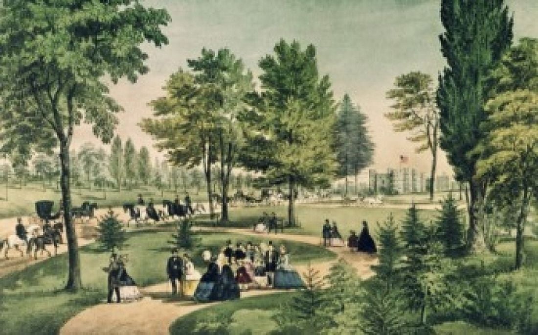Central Park The Drive Currier & Ives (Active 1857-1907 American) Lithograph Canvas Art - Currier and Ives (24 x 36)