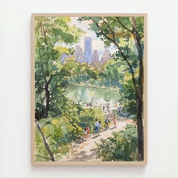Central Park Watercolor Painting: New York City Wall Art Poster Vintage Style, Poster Only