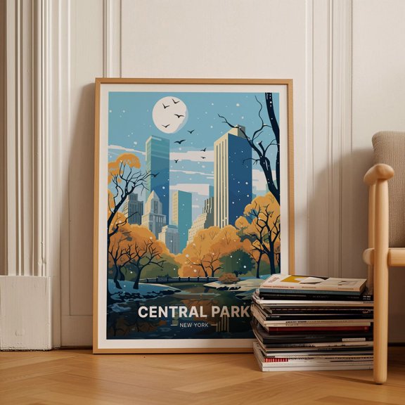 Central Park Winter Scene New York Cityscape Art, Stretched Canvas 12x16in