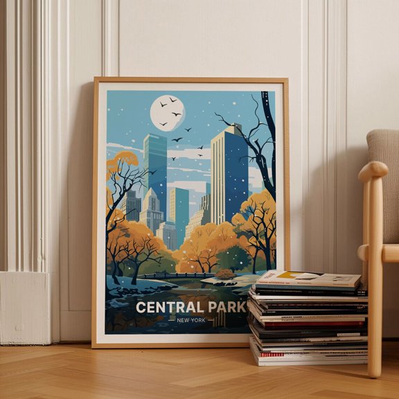 Central Park Winter Scene New York Cityscape Art, Unframed Paper Poster 11x14in