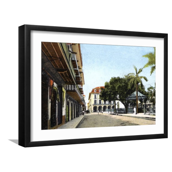 Art.com Central Park and Canal Building, Panama City, Panama, C1920S Giclee Print, Black Frame Wall Art, 23" x 17"
