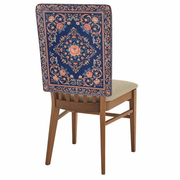 Central Rose Chair Back Covers Set of 1 Vintage Traditional Abstract Blue Bronze Floral Vine Removable Dining Chair Slipcovers Washable Seat Protector for Restaurant Party Banquet Kichen Decor