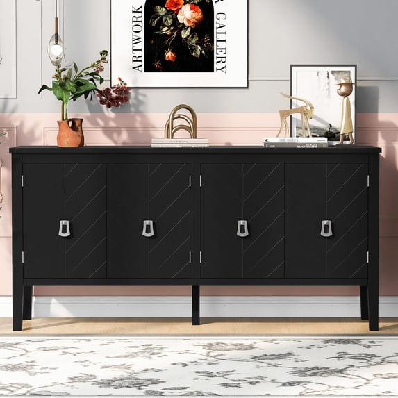 Central Support Leg & Easy Assembly - Four-Door Sideboard for Living Rooms