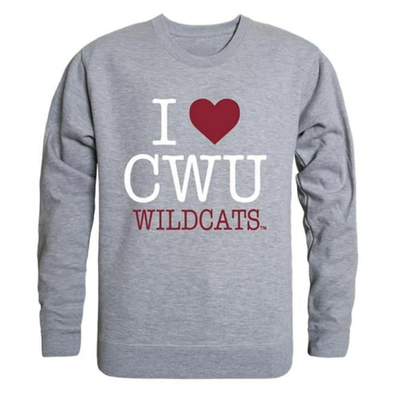 Central Washington University I Love Crewneck T-Shirt, Heather Grey - 2XL