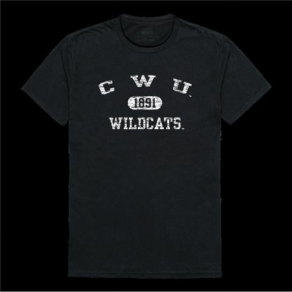 Central Washington University Wildcats Distressed Arch College T-Shirt, Black - Medium