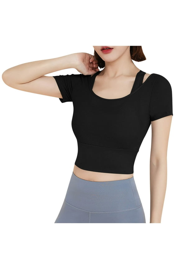 Women's Casual Solid Round-Neck Short Sleeve Blouse T-shirt Crop Tops