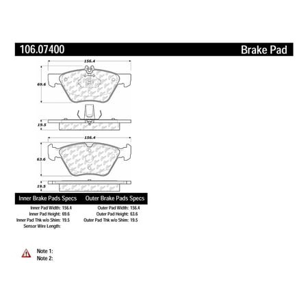 Centric 106.07400 isc Brake Pad - Posi-Quiet Extended Wear with Shims and Hardware, Front