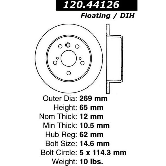 Centric 120.44126 Premium Brake Rotor Fits select: 2002-2006 TOYOTA CAMRY, 2005-2007 TOYOTA AVALON