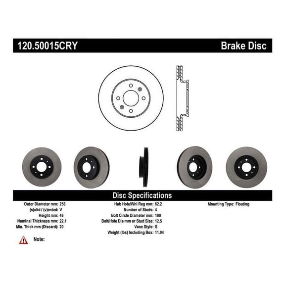 Centric 120.50015 Premium Brake Rotor Fits select: 2006-2011 HYUNDAI ACCENT, 2006-2011 KIA RIO