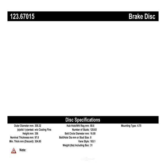Centric 123.67015 Fits select: 1973 DODGE MAXIWAGON, 1972 DODGE MAXIVAN