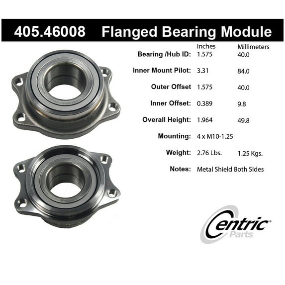 Centric 405.46008 Premium Flanged Wheel Bearing Module Fits select: 1994-1999 MITSUBISHI ECLIPSE, 2005-2006 MITSUBISHI LANCER EVOLUTION