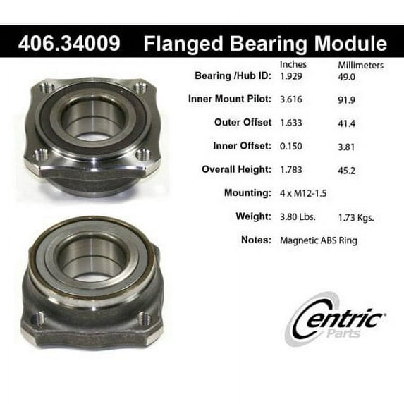 Centric (406.34009) Wheel Hub Assembly Fits select: 2011-2017 BMW X3, 2015-2018 BMW X4