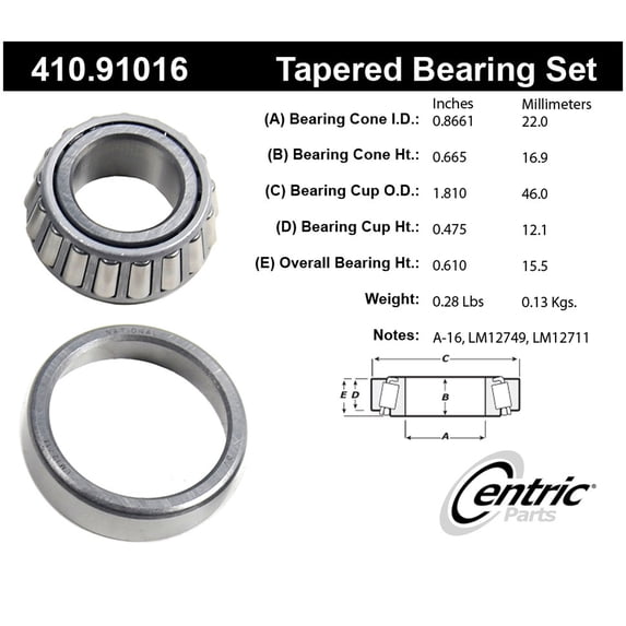 Centric 410.91016 Premium Wheel Bearing Fits select: 1987-1996 DODGE DAKOTA, 1996-1997 DODGE RAM VAN