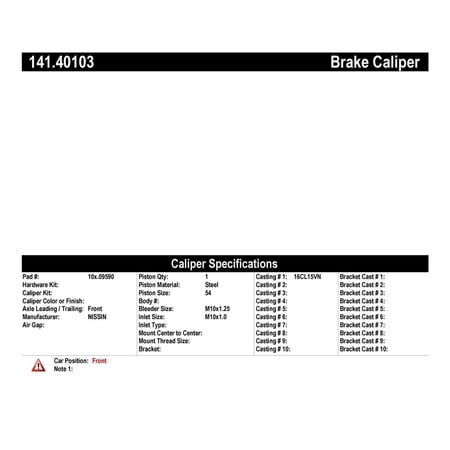 Centric Brake Caliper, #141-40103 (CC) Fits select: 2012-2015 HONDA CIVIC NATURAL GAS, 2006-2011 HONDA CIVIC GX