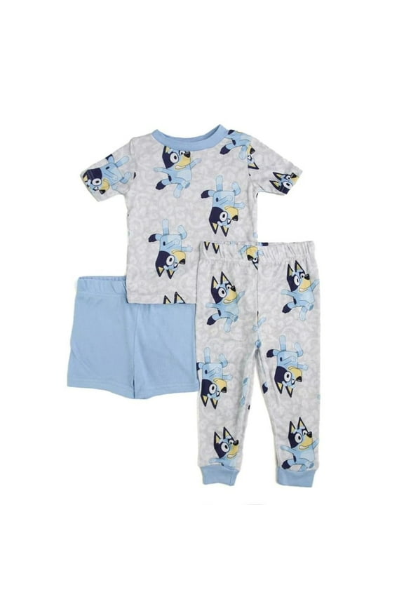 Bluey Boys' 3-Piece Pajama Set, Polyester Spandex, Ultra Soft Short Sleeve Shirt, Pajama Shorts & Pants, Sizes 4-10