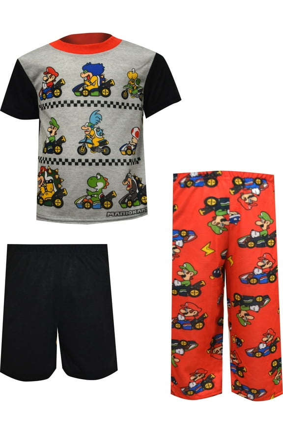 Centric Brands Boys MARIOKART Choose a Winning Team Lightweight 3 piece Pajamas (4)