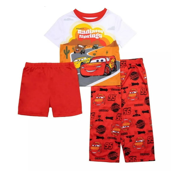 Centric Brands Disney Cars Boys' 3-Piece Pajama Set, Short Sleeve Shirt, Shorts & Pants, Lightning McQueen, Sizes 4-10