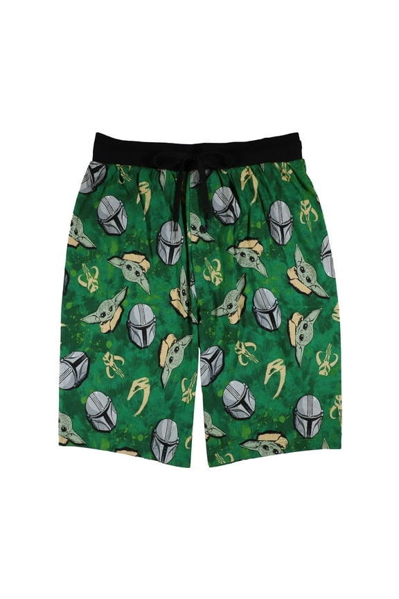 Centric Brands Mens Star Wars Mandalorian and Grogu Green Lounge Shorts (Large)