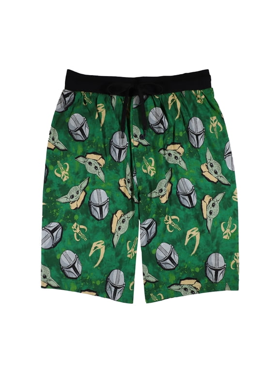 Centric Brands Mens Star Wars Mandalorian and Grogu Green Lounge Shorts (Medium)