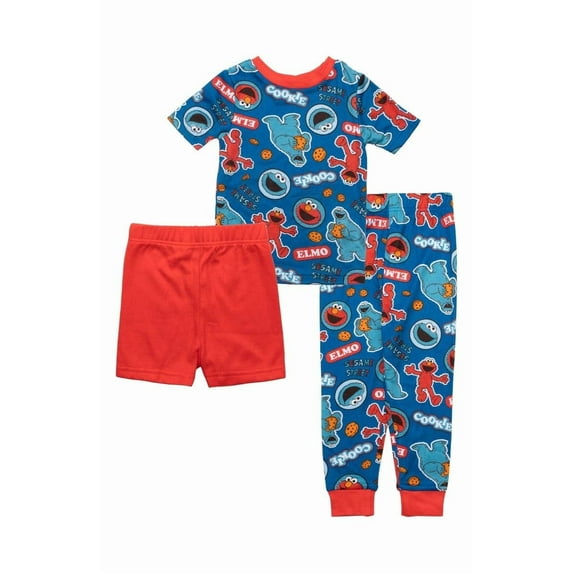 Centric Brands Sesame Street Boys' 3-Piece Pajama Set, Elmo & Cookie Monster Short Sleeve Shirt, Shorts & Pants, Sizes 4-10