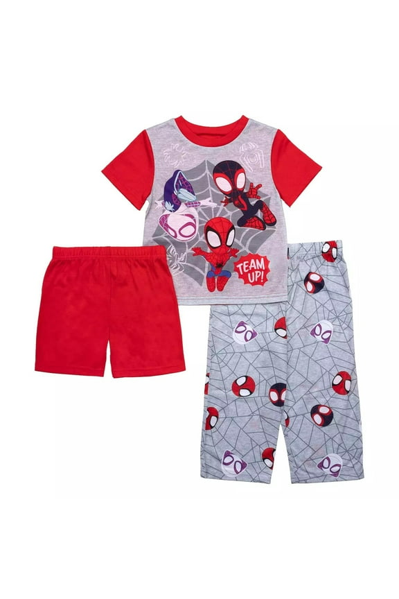 Spidey & Amazing Friends Boys' 3-Piece Pajama Set, Polyester, Spidey, Ghost Spider, Spin Shirt, Shorts, Pants, Sizes 4-10