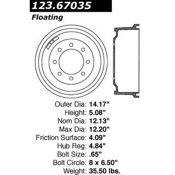 Centric C-Tek Brake Drum, #123-67035 Fits select: 1999-2003 DODGE RAM VAN, 2002 DODGE RAM WAGON