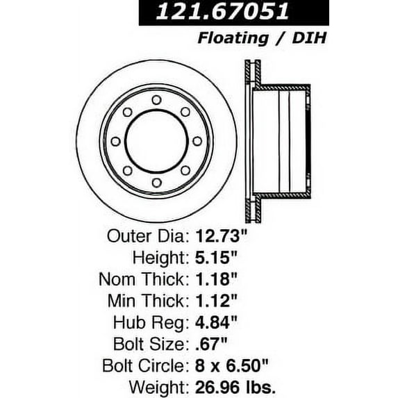 Centric C-Tek Brake Rotor, #121-67051 Fits select: 2001-2002 DODGE RAM 2500, 2001-2002 DODGE RAM 3500