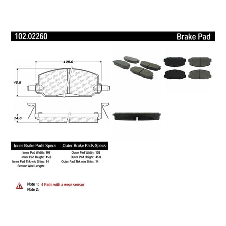 Centric Parts 102.02260 102 Series Semi Metallic Standard Brake Pad