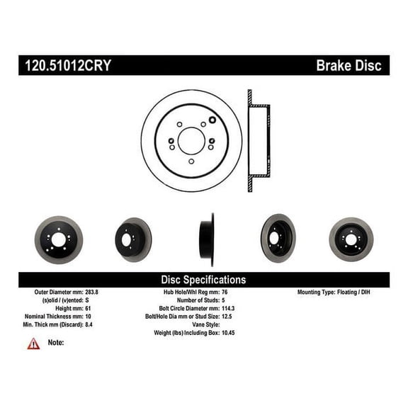 Centric Parts 120.51012 Premium Brake Rotor with E-Coating Fits select: 2005-2015 HYUNDAI TUCSON, 2007-2016 KIA SPORTAGE