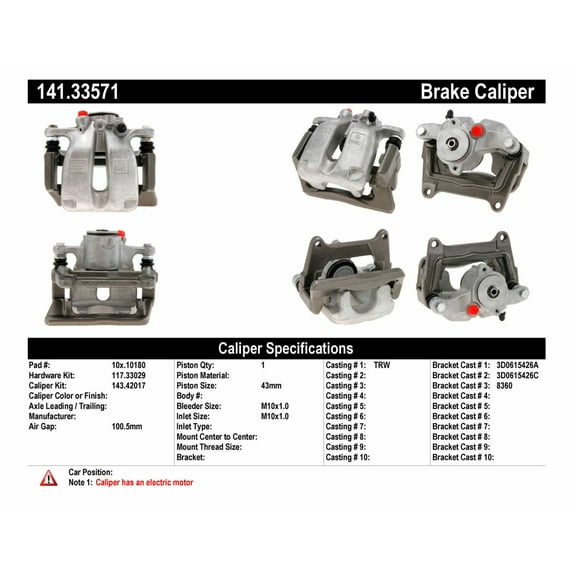 Centric Parts 141.33571 Semi Loaded Friction Caliper Fits select: 2004-2010 AUDI A8