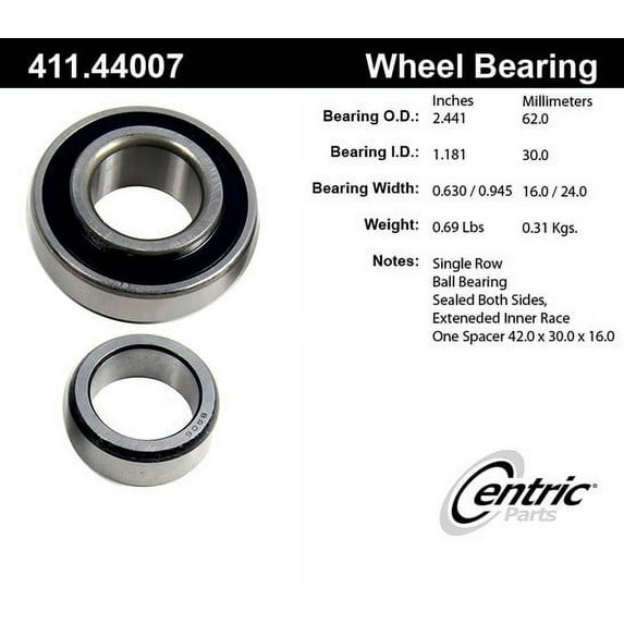 Centric Parts Axle Shaft Bearing P/N:411.44007 Fits select: 1980-1984,1988-1989 TOYOTA COROLLA