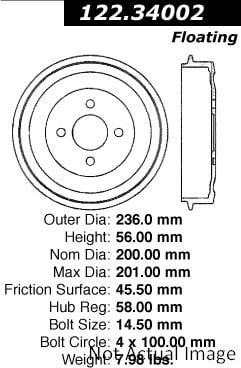 Centric Parts Brake Drum P/N:122.34002