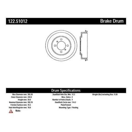 Centric Parts Brake Drum P/N:122.51012