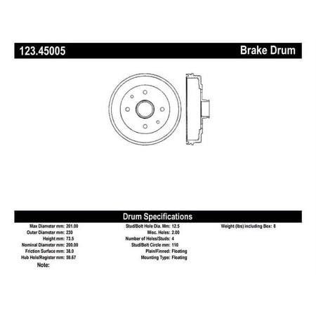 Centric Parts Brake Drum P/N:123.45005 Fits select: 1984-1985 MAZDA RX7, 1981-1983 MAZDA GLC