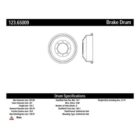Centric Parts Brake Drum P/N:123.65009 Fits select: 1966-1976,1978-1979 FORD F250