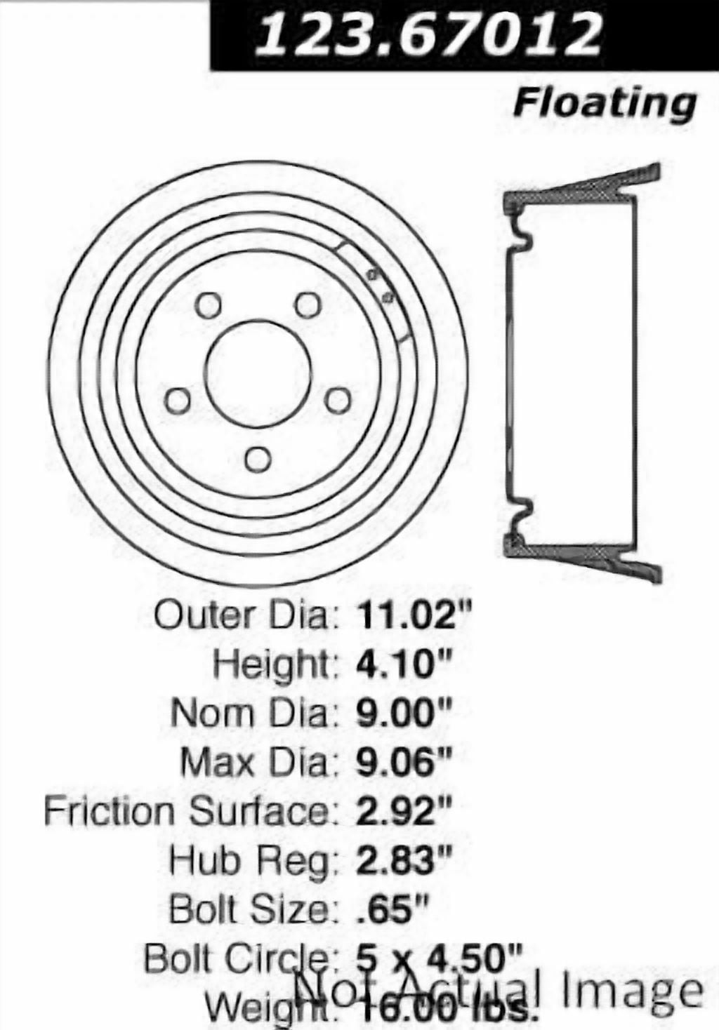 Centric Parts Brake Drum P/N:123.67012 Fits select: 1987-1990 DODGE DAKOTA