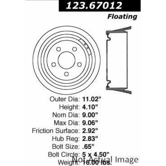 Centric Parts Brake Drum P/N:123.67012 Fits select: 1987-1990 DODGE DAKOTA