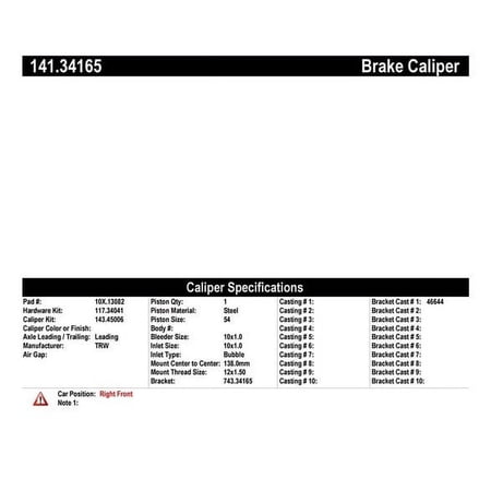 Centric Parts Disc Brake Caliper P/N:141.34165 Fits select: 2014-2019,2020 MINI COOPER