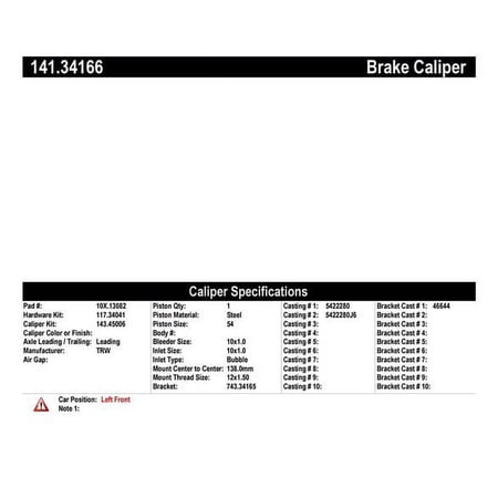 Centric Parts Disc Brake Caliper P/N:141.34166 Fits select: 2014-2019,2020 MINI COOPER