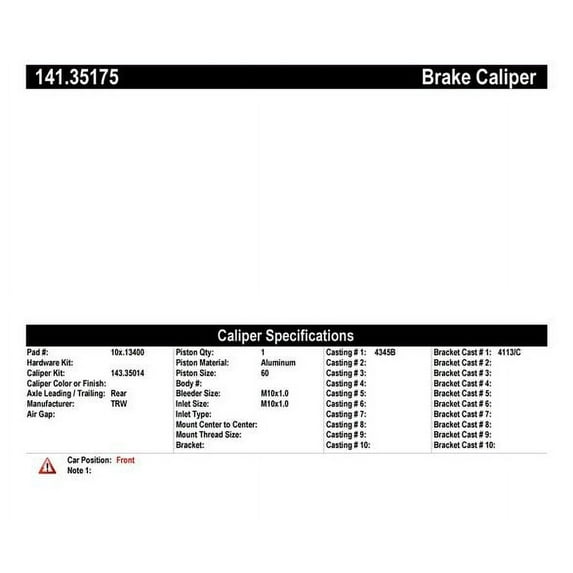 Centric Parts Disc Brake Caliper P/N:141.35175 Fits select: 2008-2012 MERCEDES-BENZ C 300 4MATIC