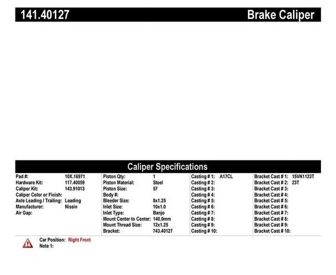 Centric Parts Disc Brake Caliper P/N:141.40127 Fits select: 2016-2018 ACURA ILX