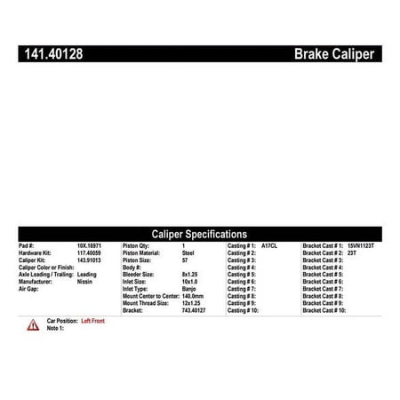 Centric Parts Disc Brake Caliper P/N:141.40128