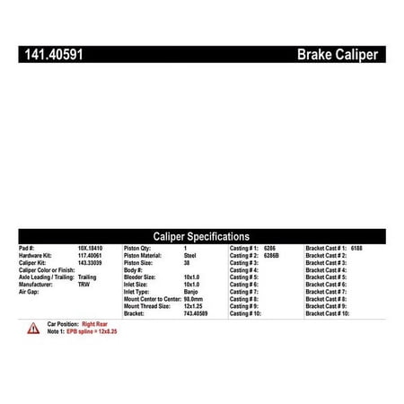 Centric Parts Disc Brake Caliper P/N:141.40591 Fits select: 2016-2018 HONDA HR-V, 2016 HONDA CR-Z