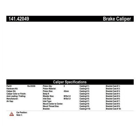 Centric Parts Disc Brake Caliper P/N:141.42049 Fits select: 1985-1986 NISSAN 720, 1986-1989 NISSAN D21